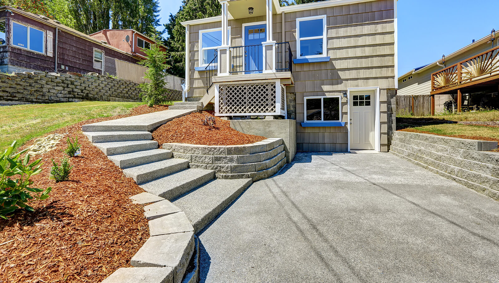 Residential concrete driveway and sidewalk